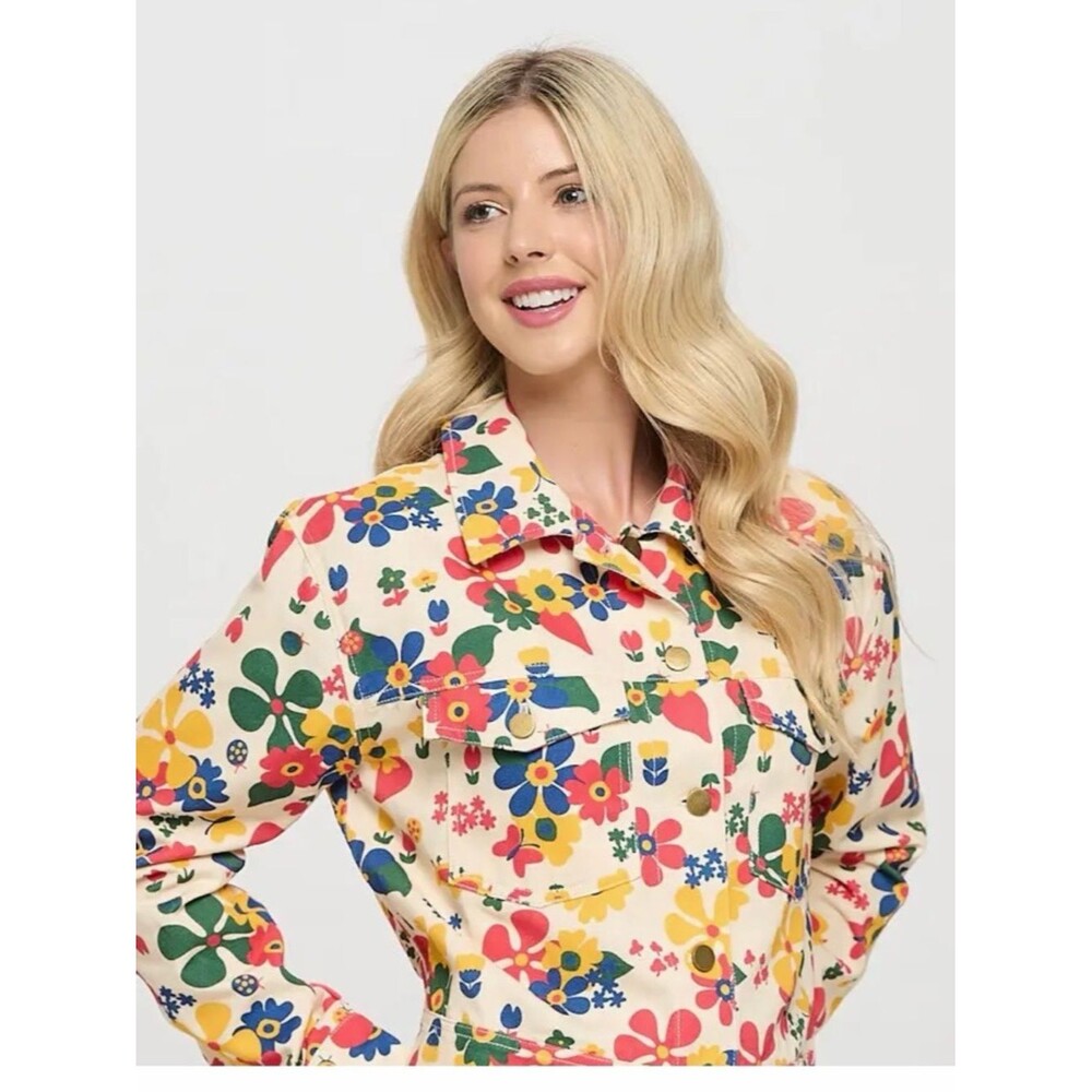 SM Wardrobe Multi Floral Watercolor Print Button-Up Cotton Jacket Size S